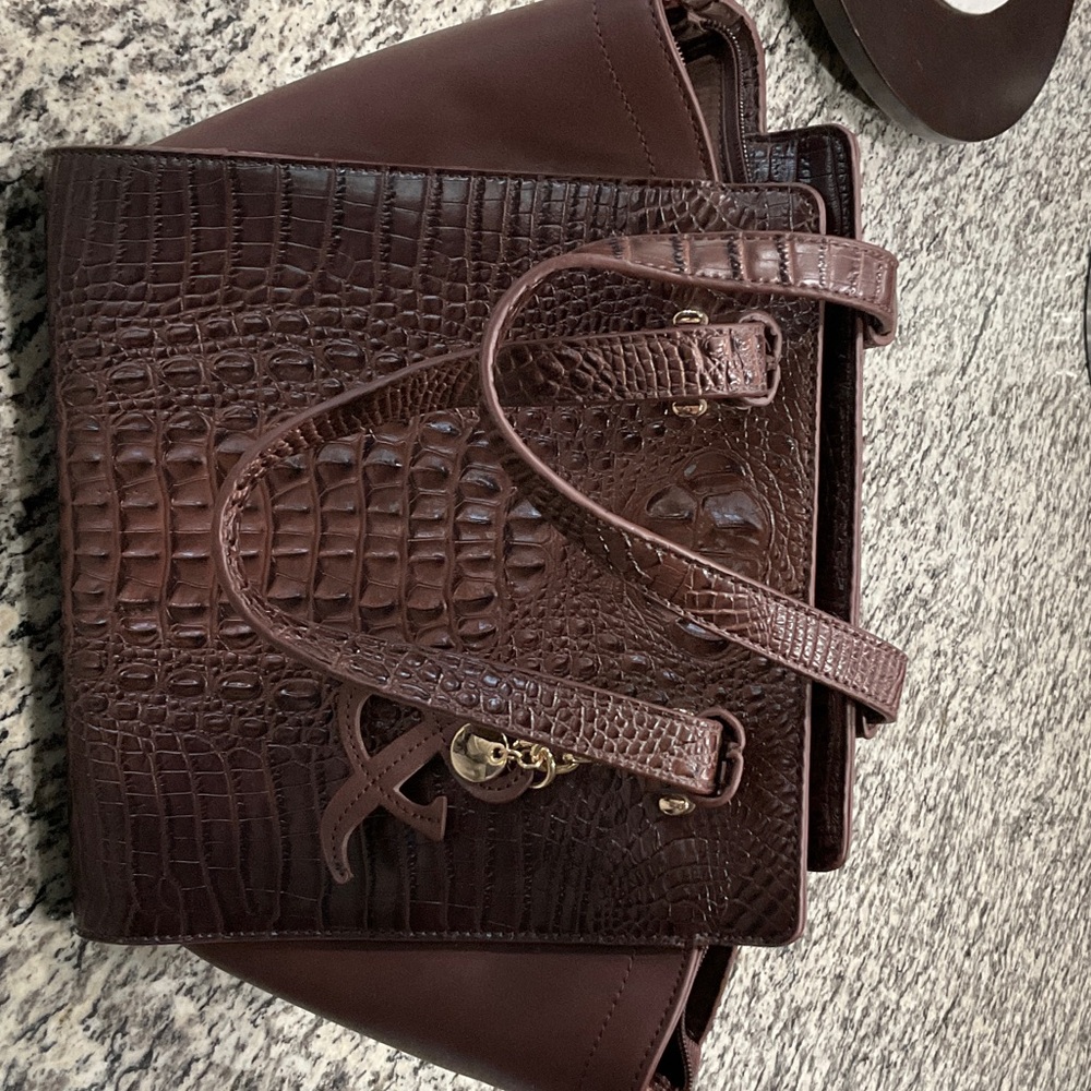 Brown Croc Embossed Handbag